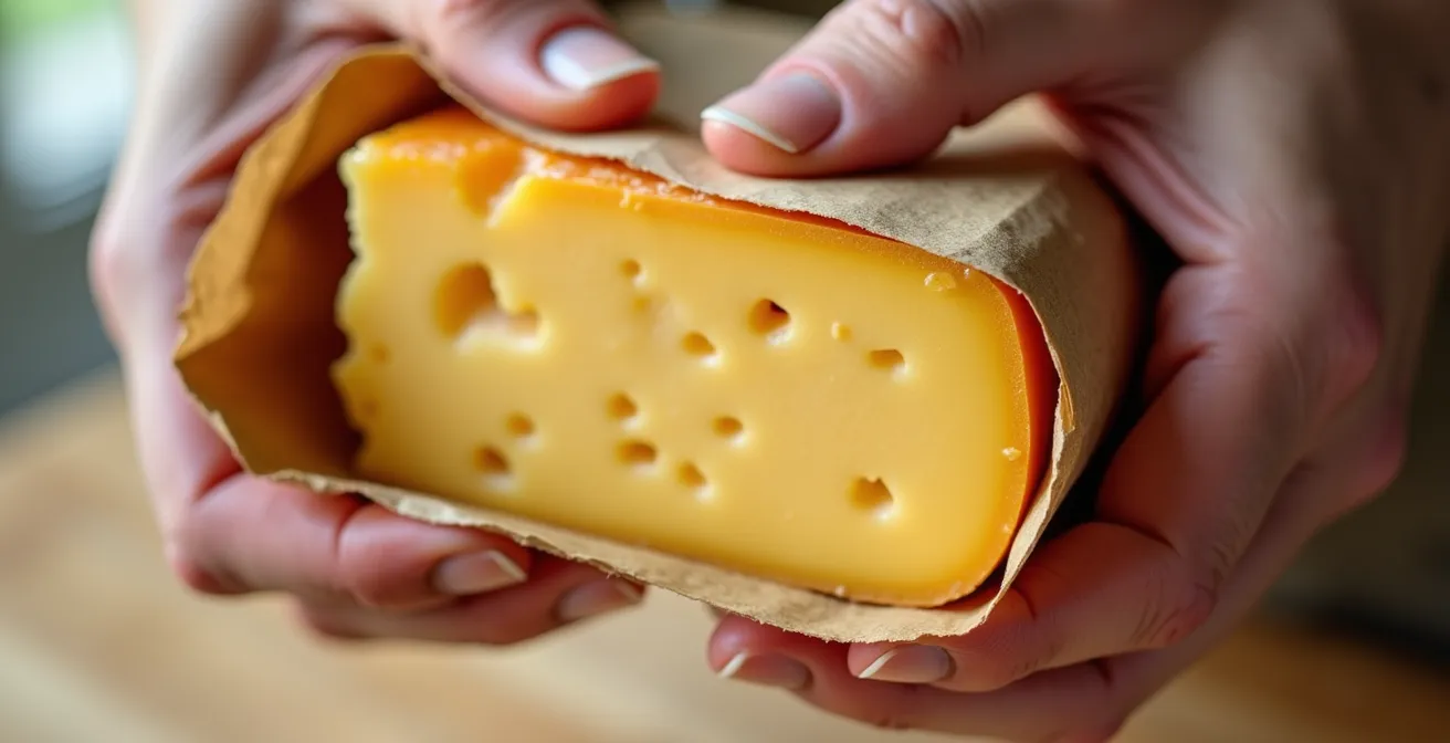 Technique d'emballage professionnel du fromage avec papier paraffiné et kraft