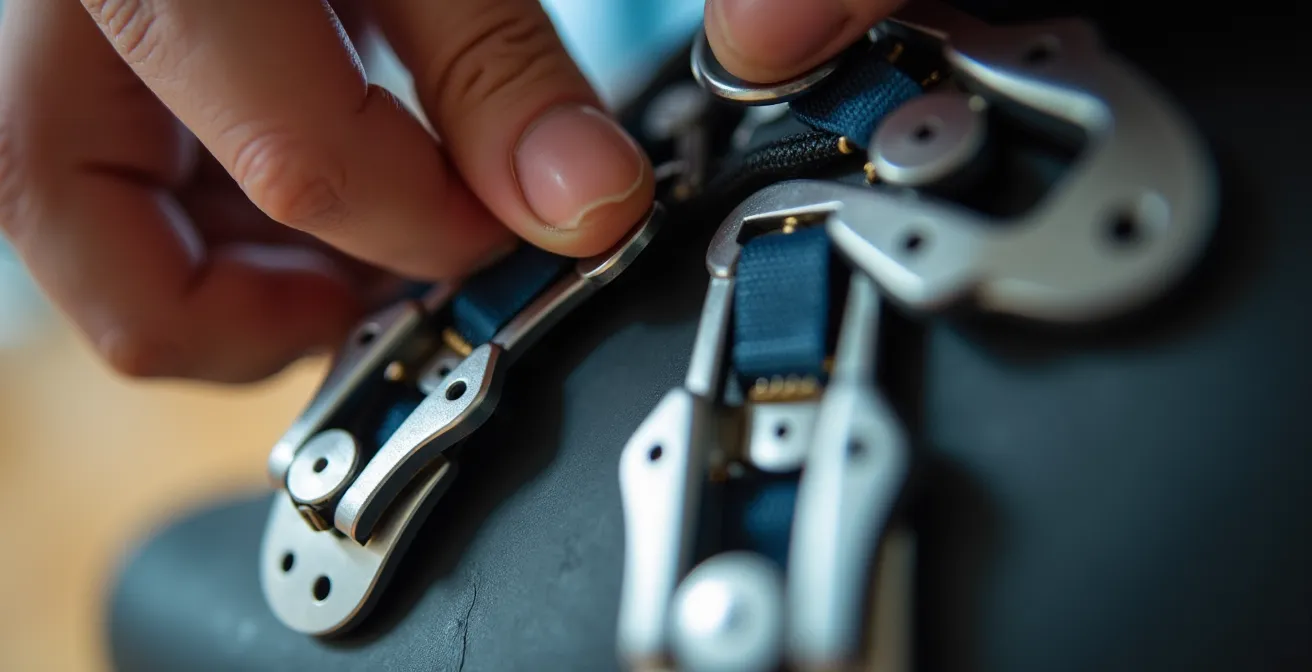 Démonstration du serrage progressif des crochets de chaussure de ski