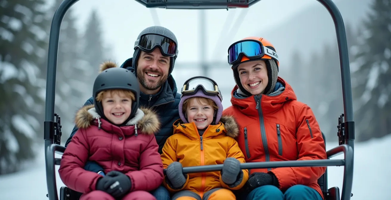 Gros plan sur un télésiège moderne équipé de bulles de protection transparentes avec sièges chauffants
